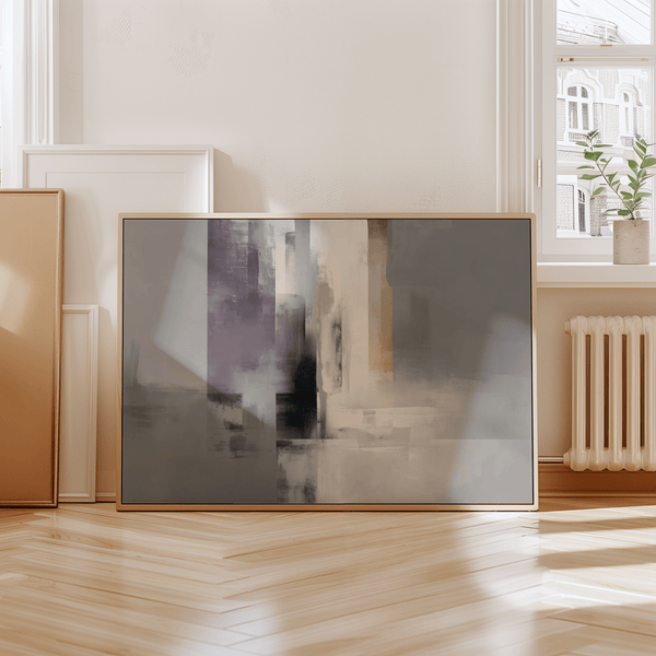 Calming Art Print Grey Purple for tranquil bedroom atmosphere, with purple and gray