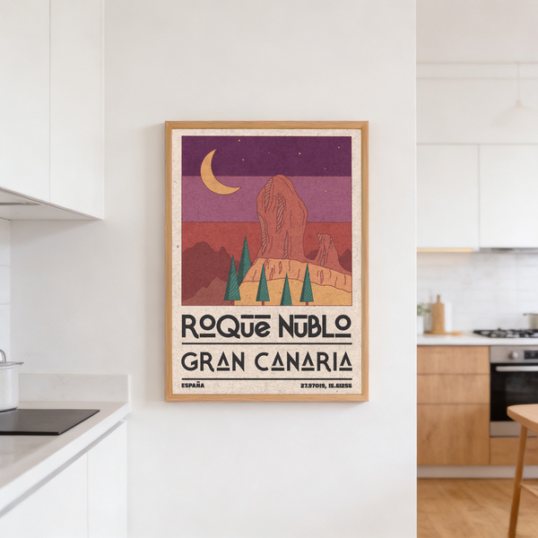 Printed travel poster wall art with GRAN CANARIA lettering and coordinates line