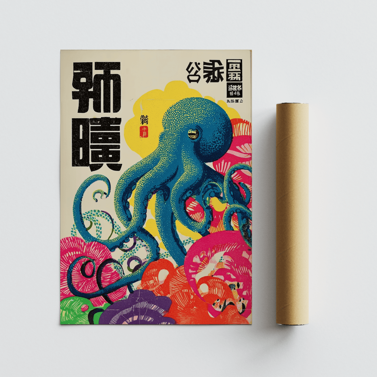 Colorful Octopus Art Print with playful colors for creative workspace decor