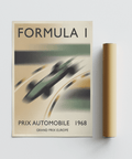 Retro Formula 1 Art Print with dynamic diagonal car and curved racing line