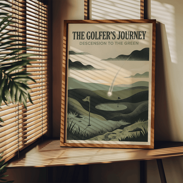 Illustrated golf poster featuring hole 7 flag marker and a green surrounded by rolling terrain