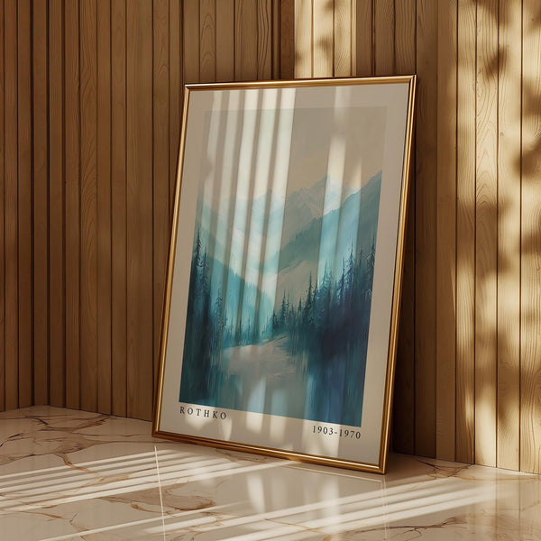 Nature prints showing a snow-filled mountain valley and trees.