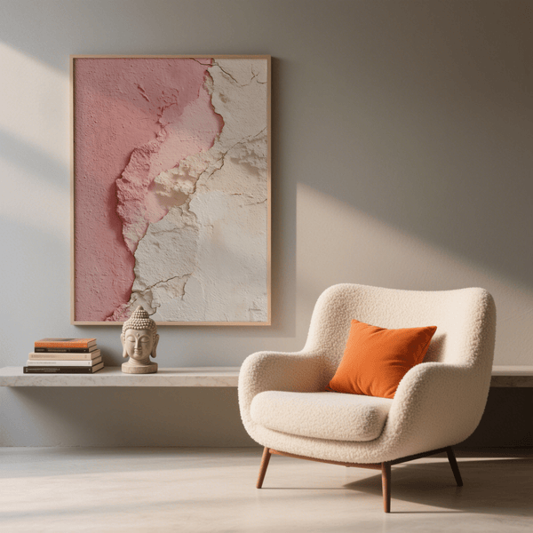 Pink Abstract Print art print with Pink and Beige for dining area
