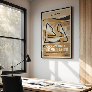 Minimalist Bahrain Grand Prix Art Print featuring circuit layout and small cars