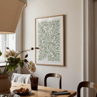 Elegant Green Leaf Art with botanical Green, Beige, and White for entryway wall art