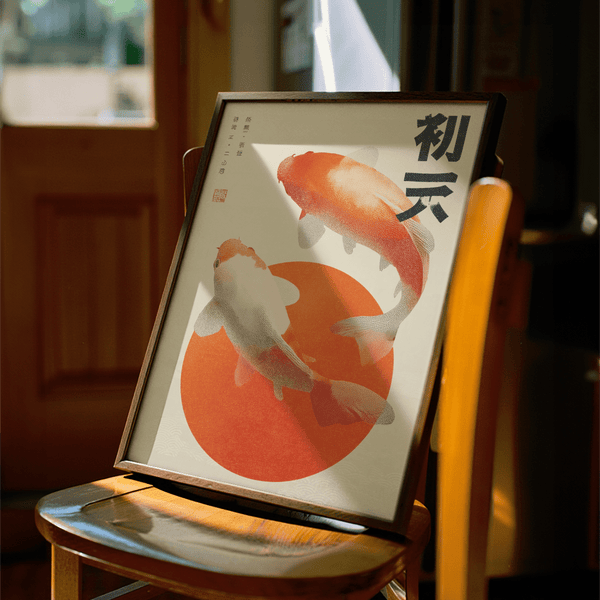 Koi Fish Wall Art with vibrant red, orange tones for bedroom