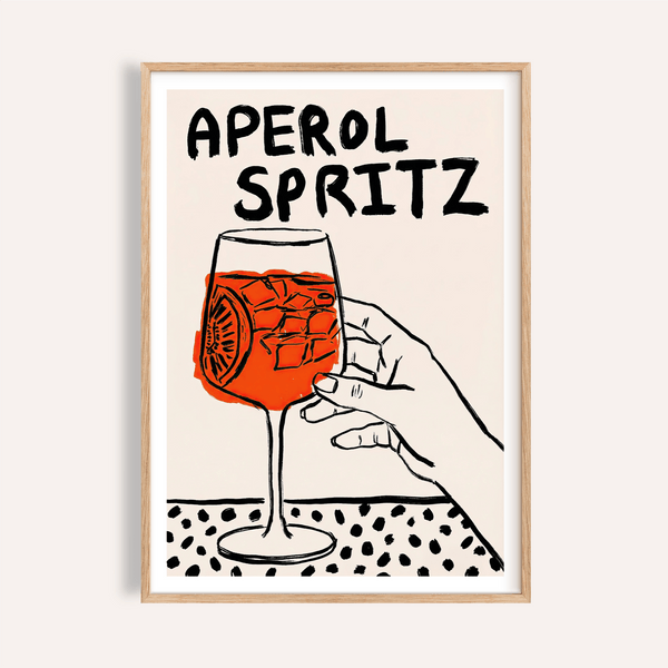 Aperol Spritz Print with orange, black, white for kitchen wall art