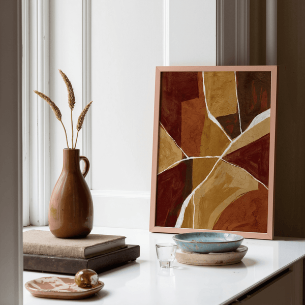 Burnt Orange Abstract Art wall print for hallway in modern style, using warm colors