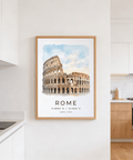 Soft watercolor Italy travel wall art featuring the Colosseum and birds