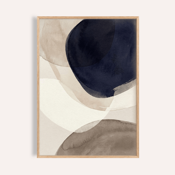 Abstract Watercolor Print in blue, beige, and brown for living room wall art