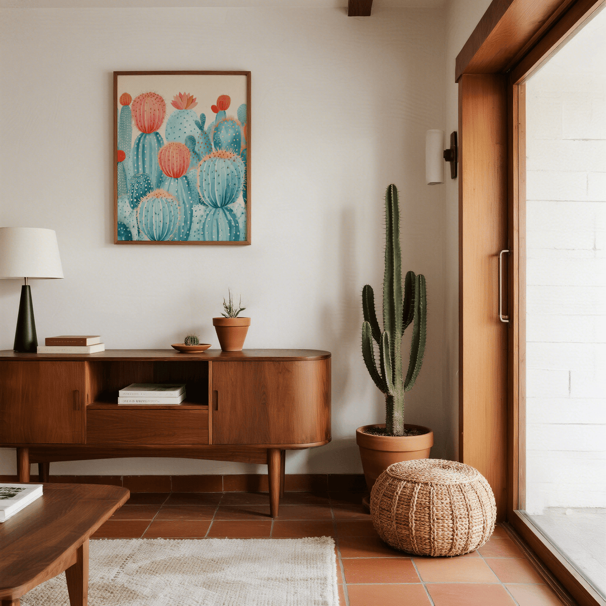 Home office wall art Blue Pink Colorful Cactus Print art print