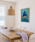 Colorful Sailboart Poster featuring Blue tones, Green accents for bedroom wall art