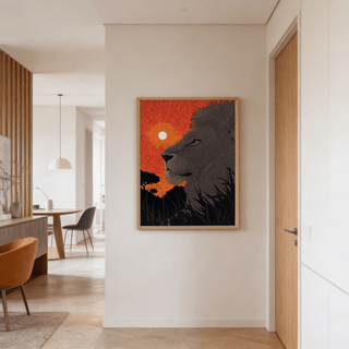 African Landscape Wall Art angled view highlighting geometric sun disk