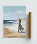 Serene Beach Woman Art Print with Beige tones for modern hallway decor
