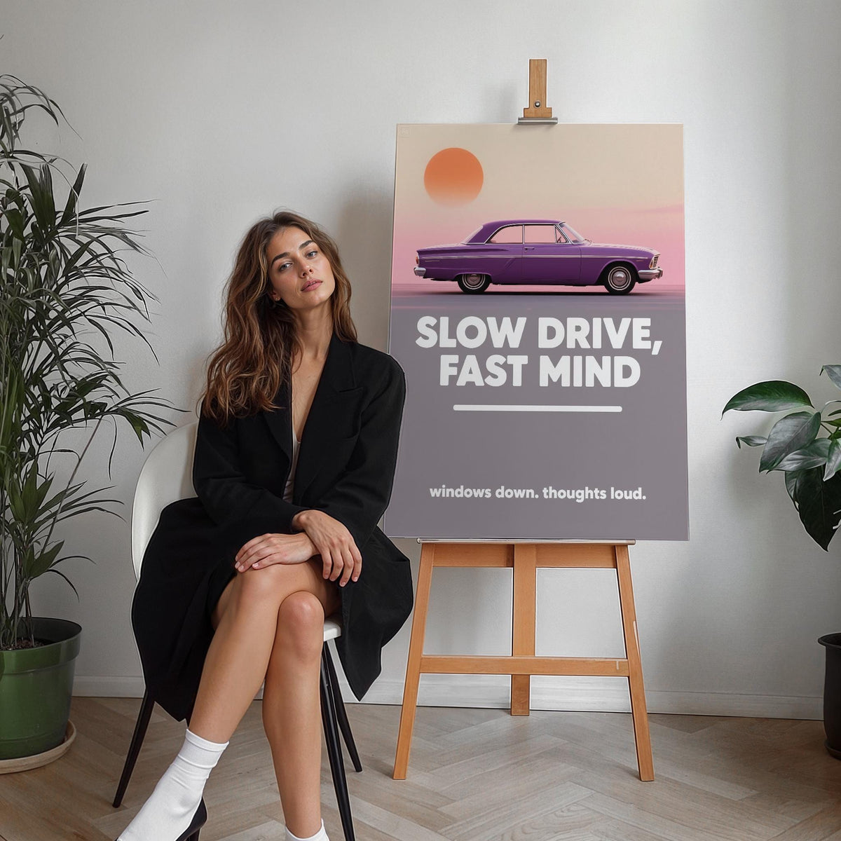 Vintage Car Wall Art capturing travel vibes with bold typography and design.