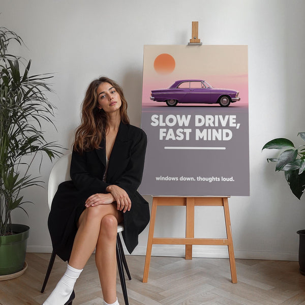 Vintage Car Wall Art capturing travel vibes with bold typography and design.