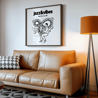 Jazz Social Club Art Print with music theme for home library in White