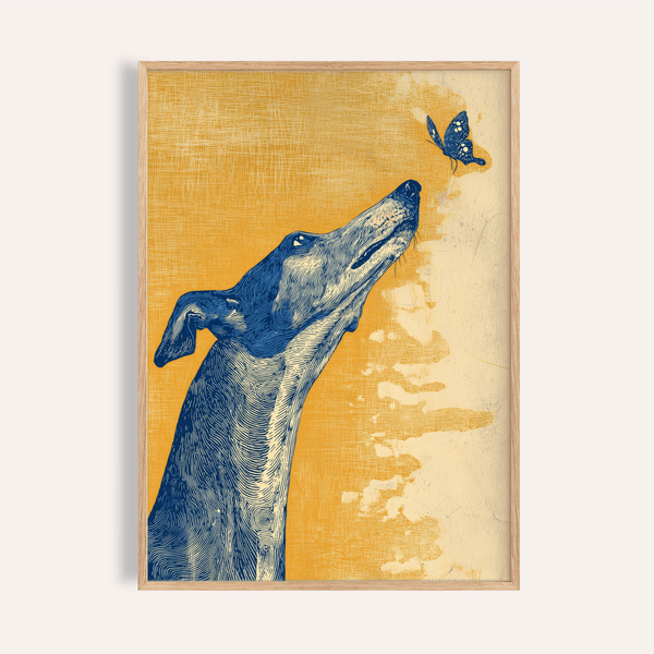 Greyhound Wall Art in Yellow Blue Beige for living room poster