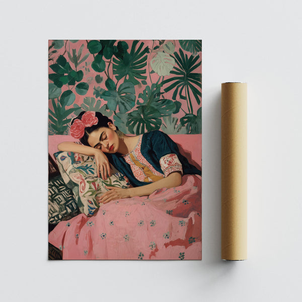 Mexican-themed Frida Kahlo Art Prints with bold colors and traditional embroidery detail.