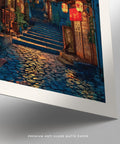 Kyoto Japan Art featuring a quiet night market in warm and cool tones.