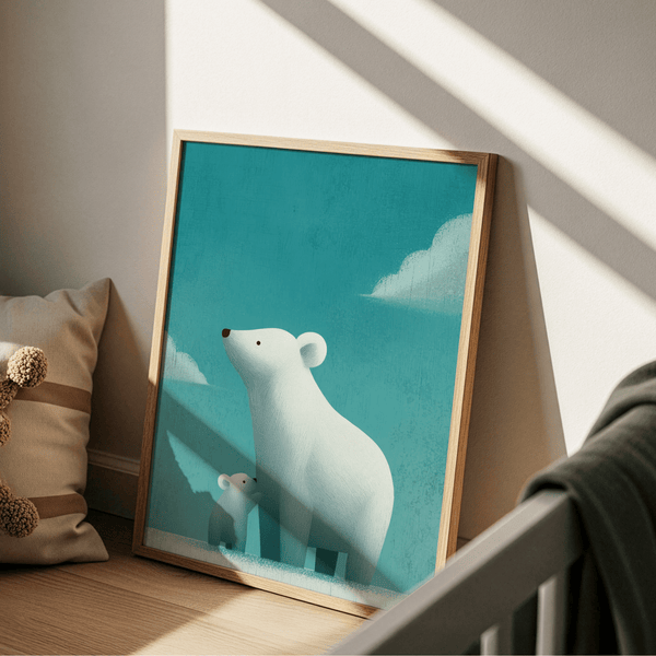 Polar Bear Print in blue and white colors for kids’ bedroom decor