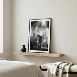 Moody black and white elephant portrait in vertical wall art