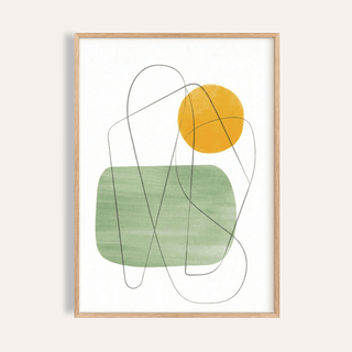 Simple Minimalist Wall Art in green, yellow, and white for living room print