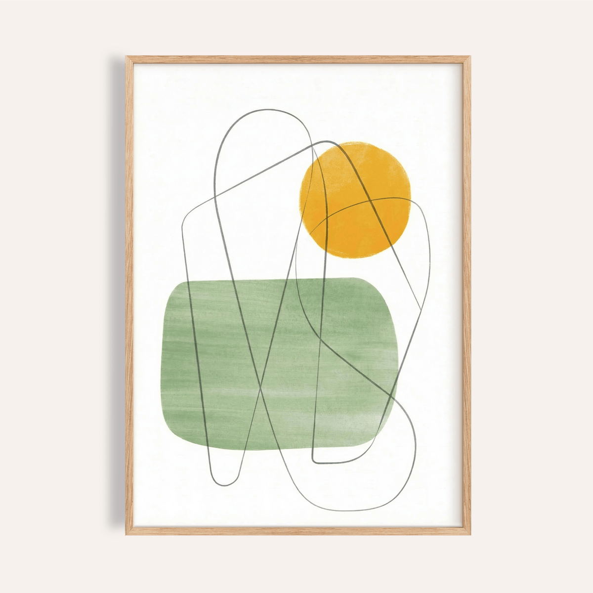 Simple Minimalist Wall Art in green, yellow, and white for living room print