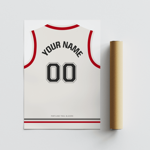 Highlighting Portland Trail Blazers Basketball Jersey Poster showing jersey back layout and stripe band near bottom