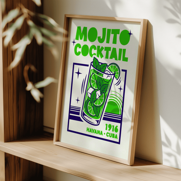 Vibrant Mojito Cocktail Print poster with Green details for lounge