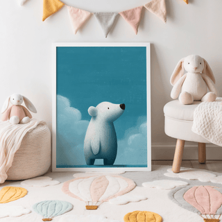 Blue background Cute Polar Bear Print for kids’ wall, art print