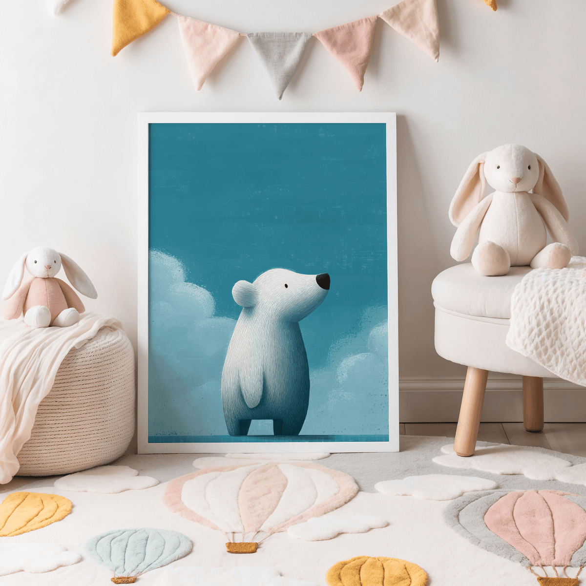 Blue background Cute Polar Bear Print for kids’ wall, art print