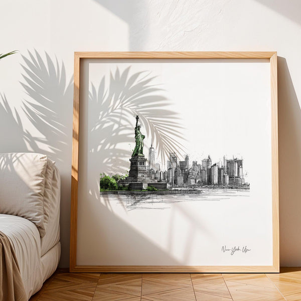 Square Statue of Liberty art print New York City travel poster for wall decor