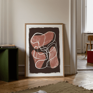Abstract Earth Tone Print poster featuring three overlapping organic shapes with white linework and textured fill