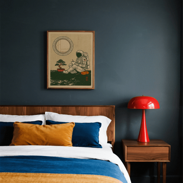 Space Astronaut Art Print for bedroom, highlights Green and Orange details