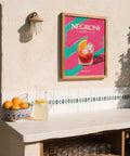 Poster of cocktail showcasing a Negroni with ice and orange garnish.