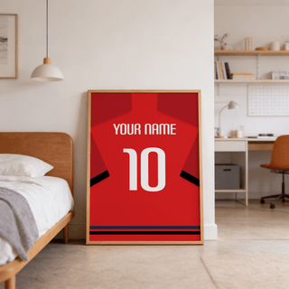 Minimal football kit print featuring bold block numeral and crisp type