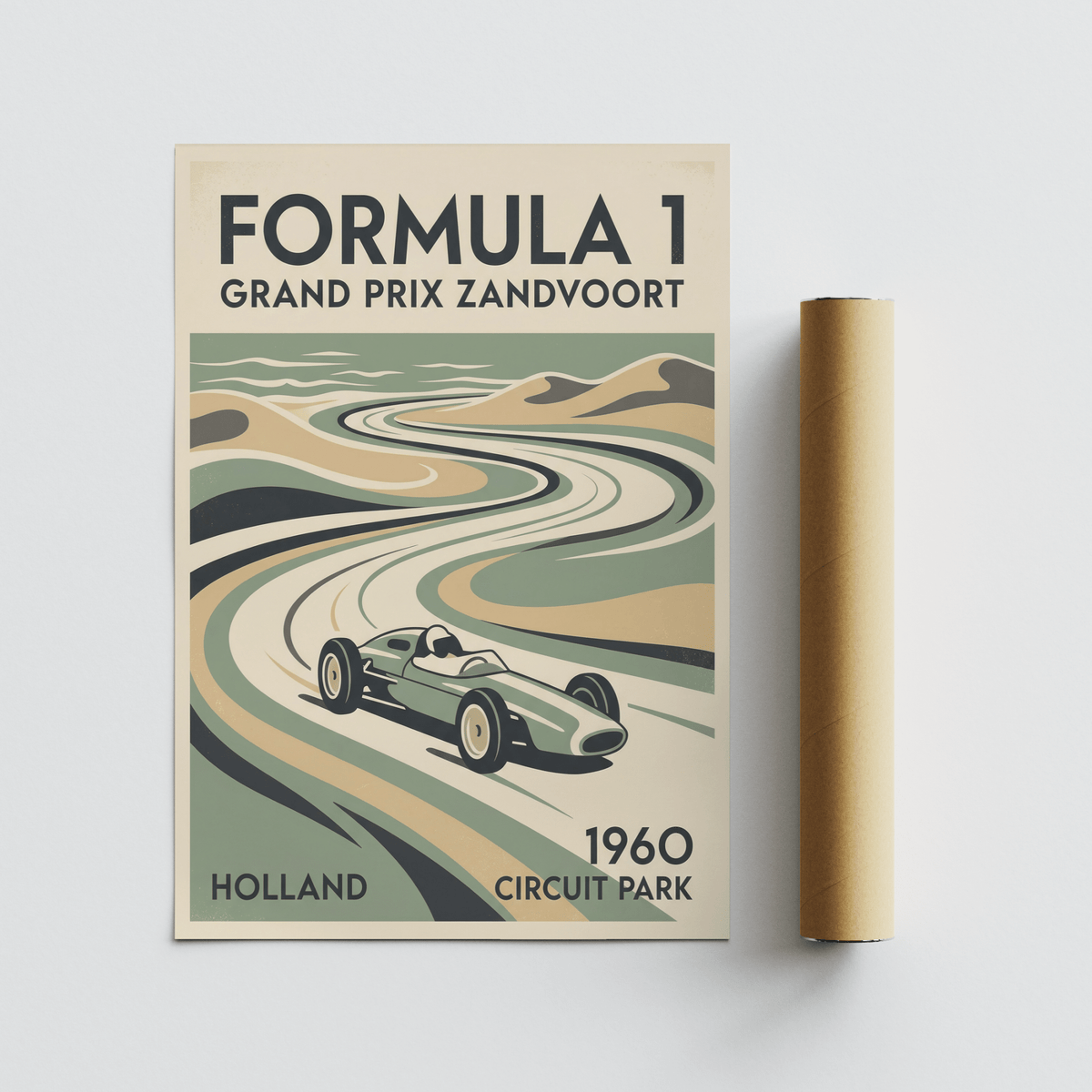 Grand Prix Zandvoort Print poster art combining circuit silhouette and retro type design