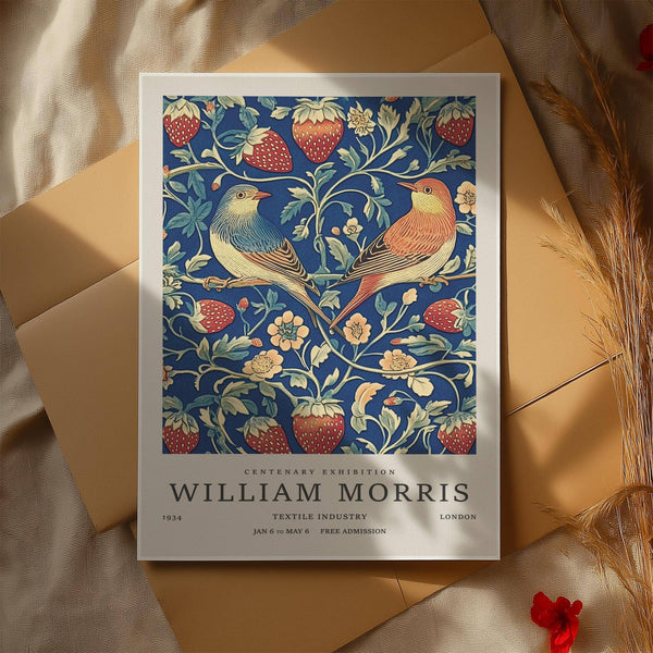 William Morris style vintage wall art with garden fruit and birds