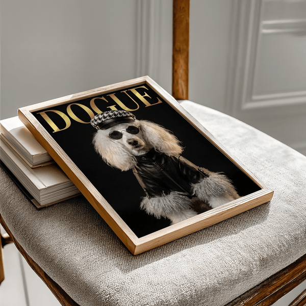 Dog Fashion Print home decor in Gold and Black for stylish bedroom poster