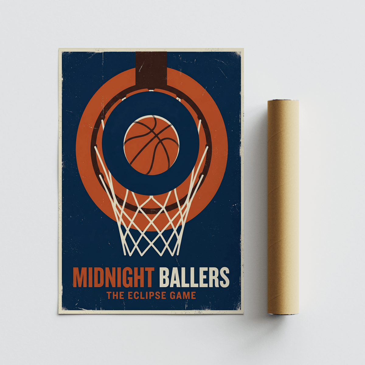 Classic Basketball Game Wall Art with hoop-and-net illustration and headline text beneath