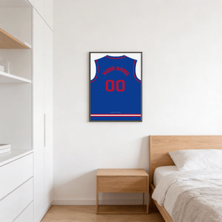 Back-view uniform wall art print showing YOUR NAME lettering and double-zero numerals