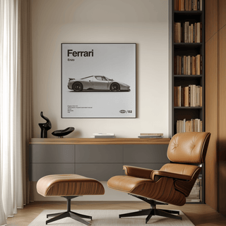 Gray and White Enzo Ferrari Print perfect for modern workspace