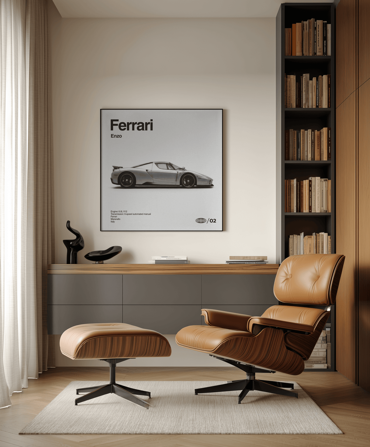 Gray and White Enzo Ferrari Print perfect for modern workspace