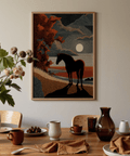 Horse Silhouette Art Print capturing moonlit pasture in minimalist style