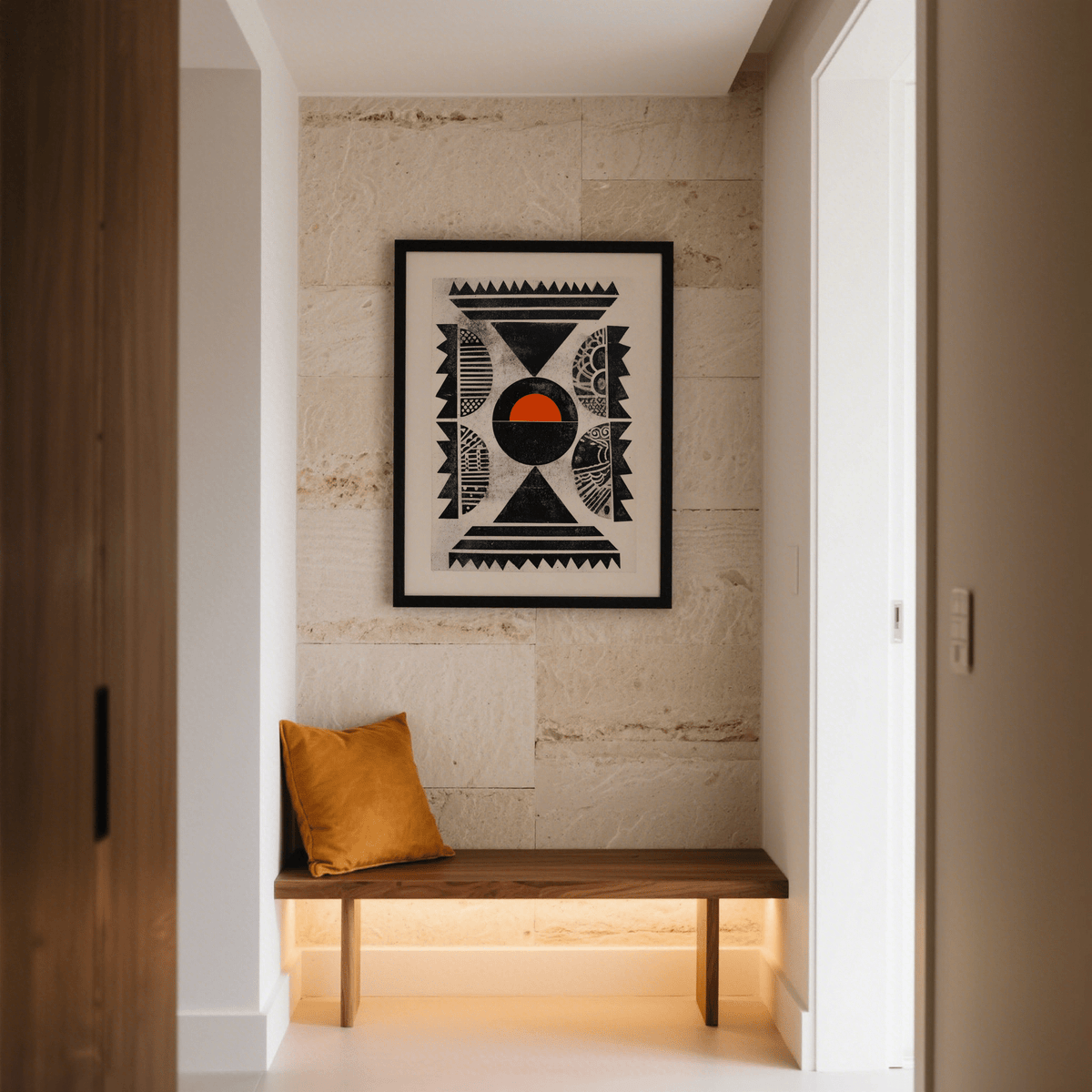 Indian Pattern Wall Art wall art print with bold shapes and framed border bands