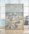 Beach Umbrella Art Print perfect for entryway, blue and beige umbrella theme