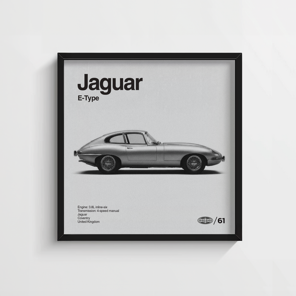 Jaguar E-type Print wall art, White and Gray, modern workspace décor