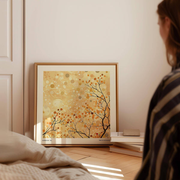 Sophisticated minimalist family room wall decor with intricate golden branches