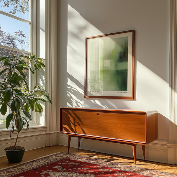 Textured square blocks and fades in olive green wall art poster.